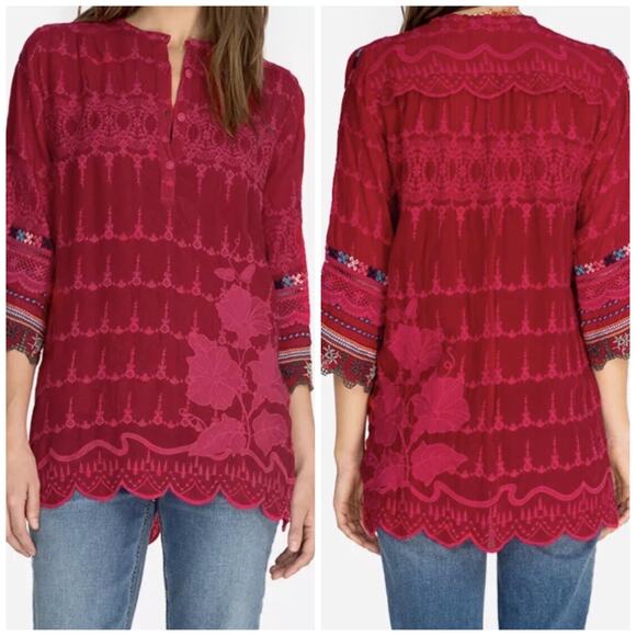 Johnny Was Mayu Wild Cherry Red Tunic Blouse - Picture 1 of 10